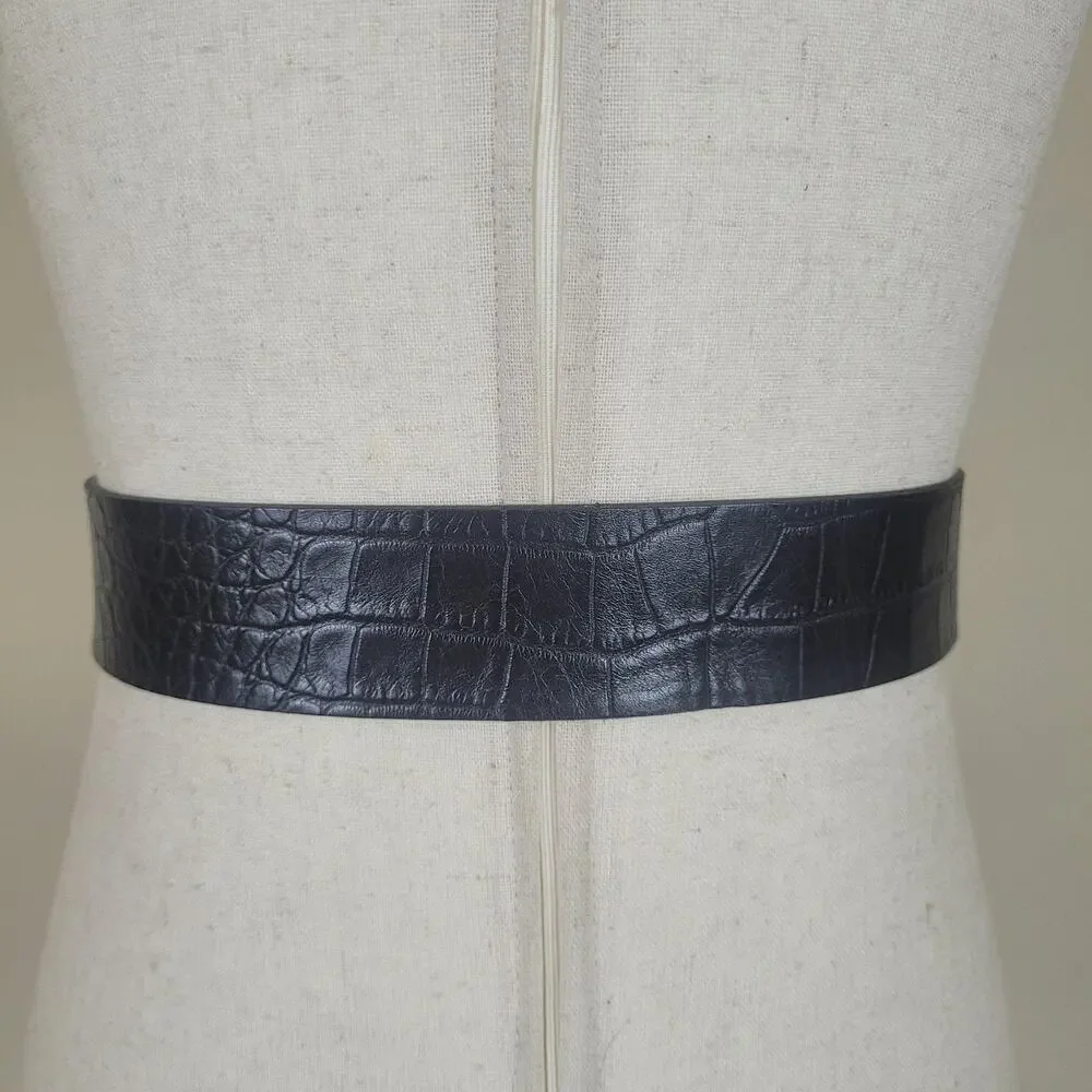 Banana Republic Belt Small Black Italian Leather Croc Embossed Minimalist Italy